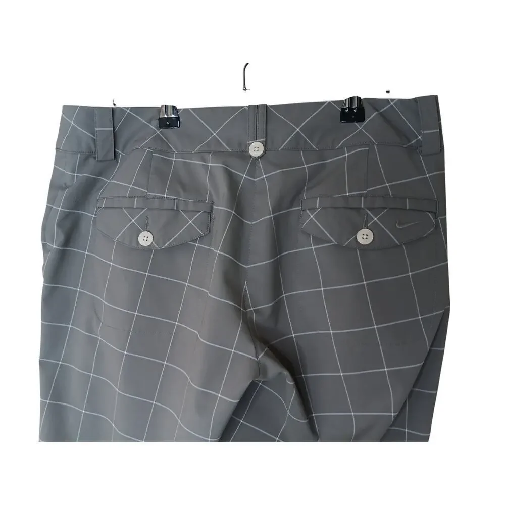 Nike Golf Pants Size 8 Gray Windowpane Plaid Dri-Fit Cropped Capris Activewear